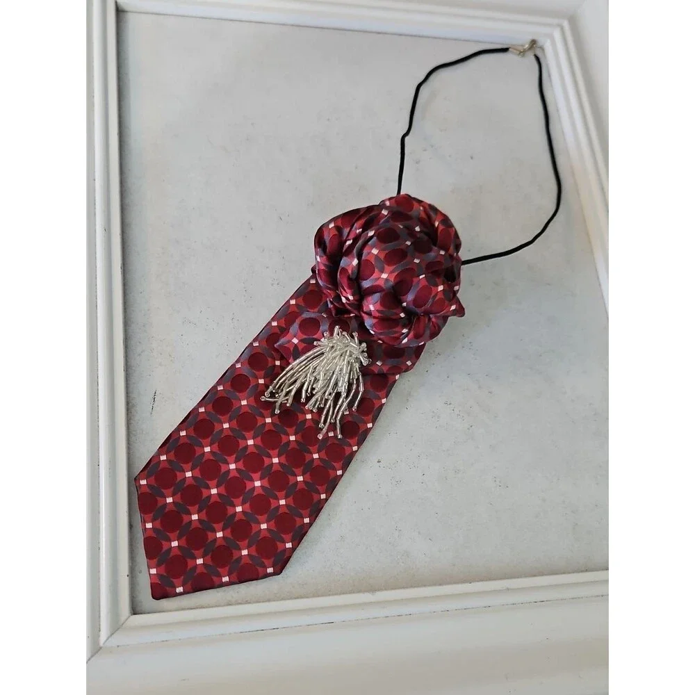 Arrow Silk Red Dot Statement Tie Necklace